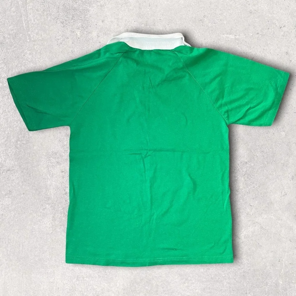 RARE VINTAGE 80S ATARI GRAPHIC POP COLLAR RAGLAN SLEEVE ATARI T-SHIRT GREEN - M - Picture 2 of 7